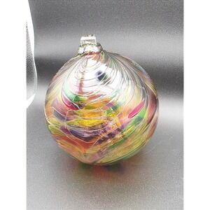 Vintage‎ Kugel Style Hand Blown Glass Ornament Multi-color Swirl Bauble